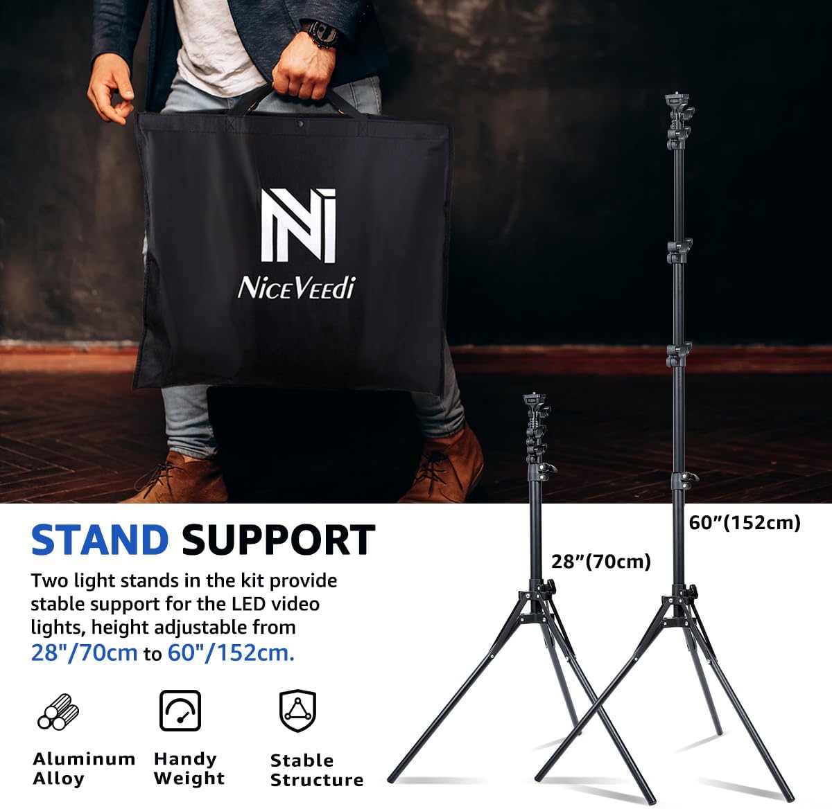 2800-6500K Dimmable Continuous Photography Lighting with Tripod Stand