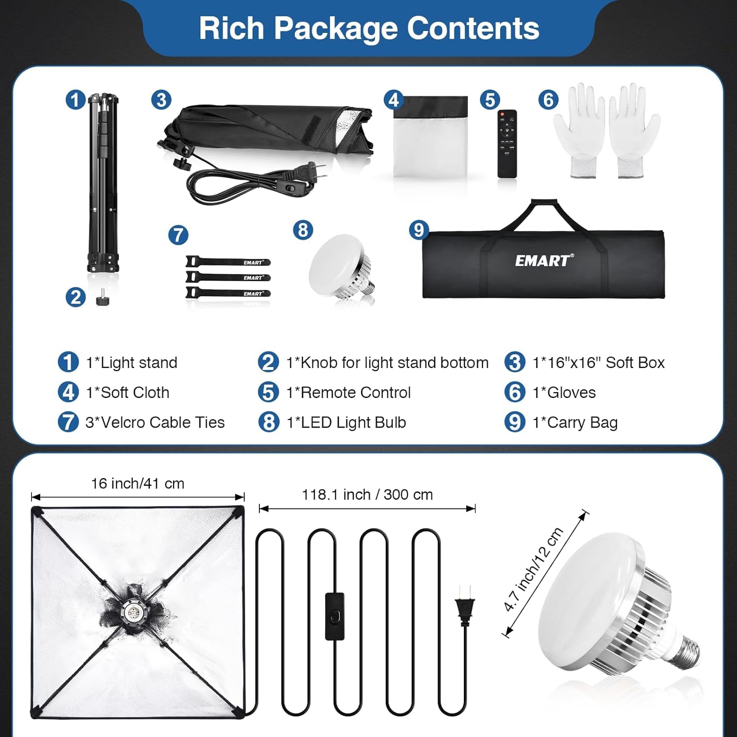 Softbox Photography Lighting Kit, 16"X16" Soft Box
